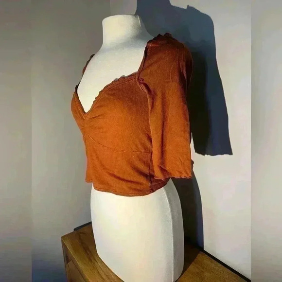 Free People orange quarter sleeved top - Picture 9 of 9